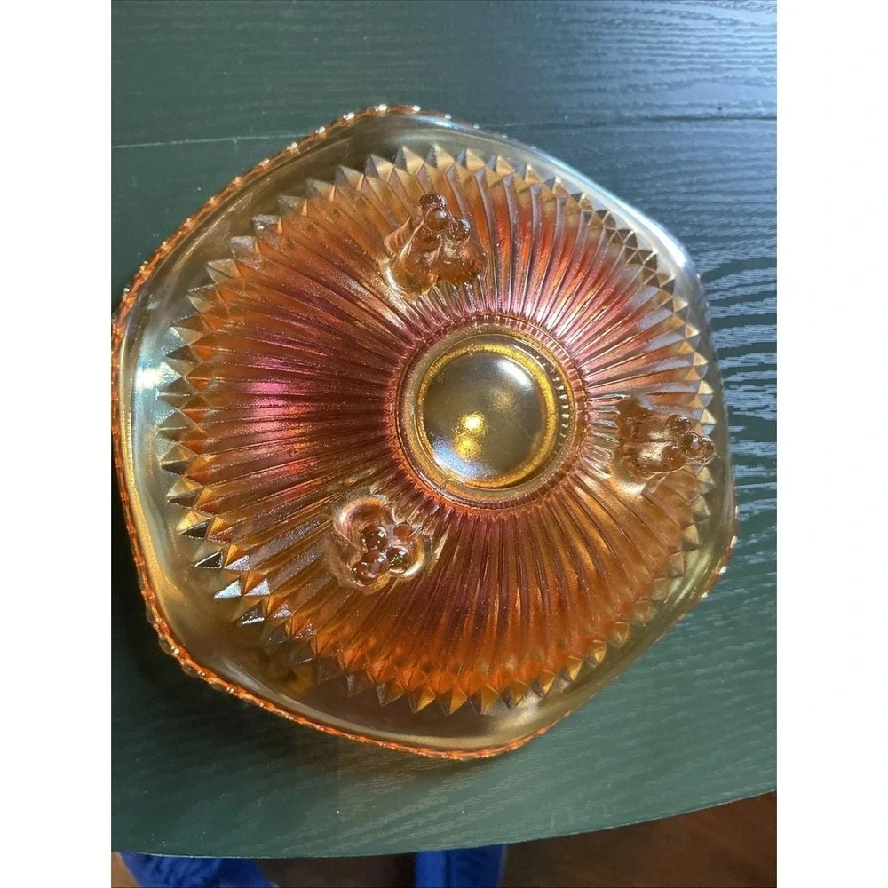 Vintage Jeanette Carnival Glass Anniversary Marigold‎ Three - Footed Bowl